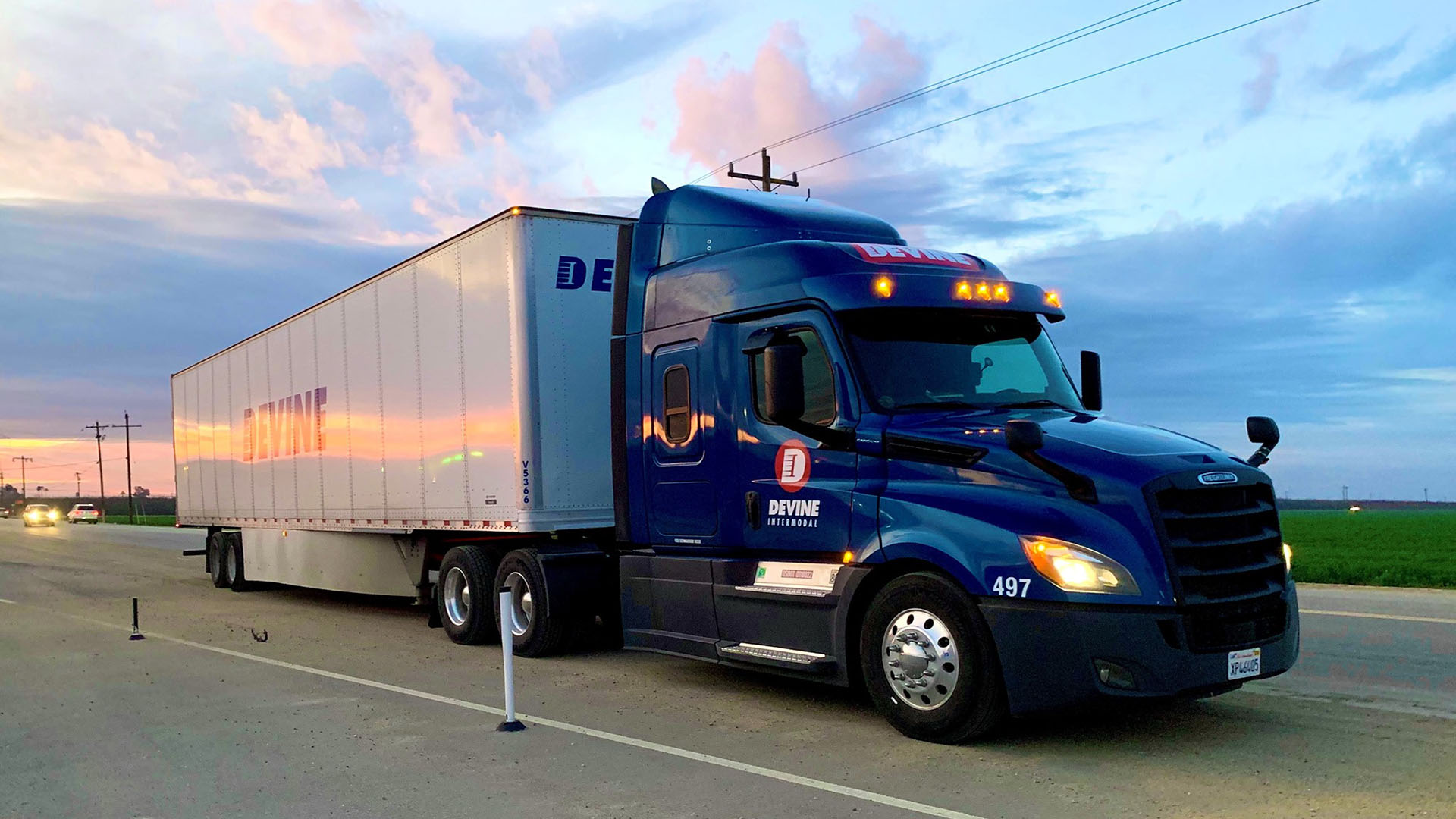 Devine Intermodal Truck during sunset