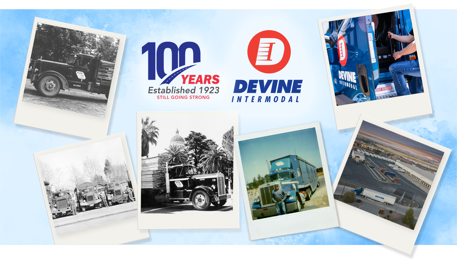 Collage for Celebrating 100 years Established 1923 of Devine Intermodal