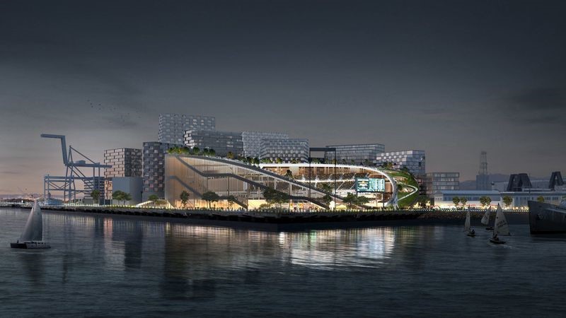 Concept design of Oakland A's future stadium.