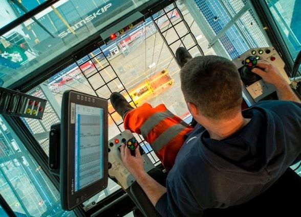 Overhead picture of a crane operator